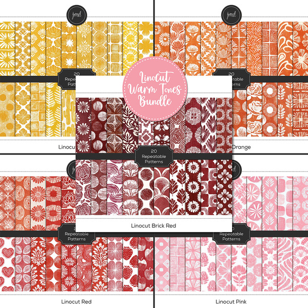 Linocut Warm Tones Bundle Digital Art - Digital Scrapbooking Kits