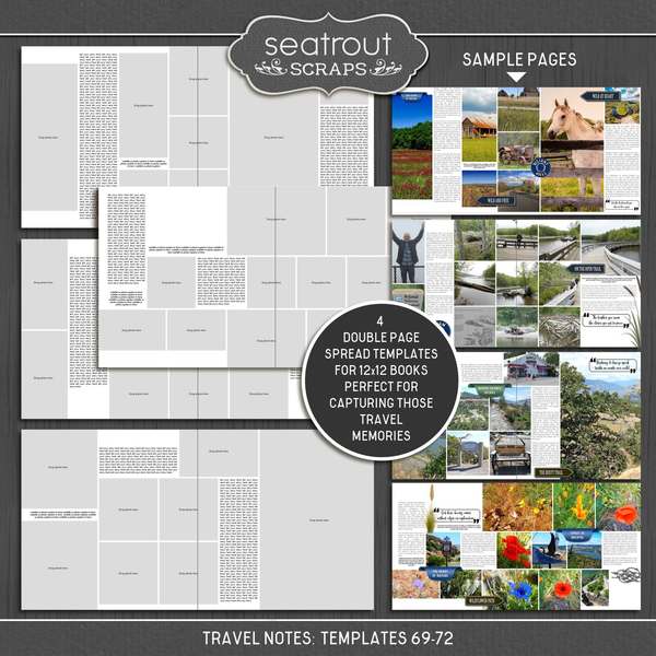 Travel Notes Templates 69-72 Digital Art - Digital Scrapbooking Kits