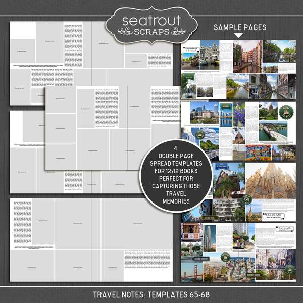 Travel Notes Templates 65-68 Digital Art - Digital Scrapbooking Kits