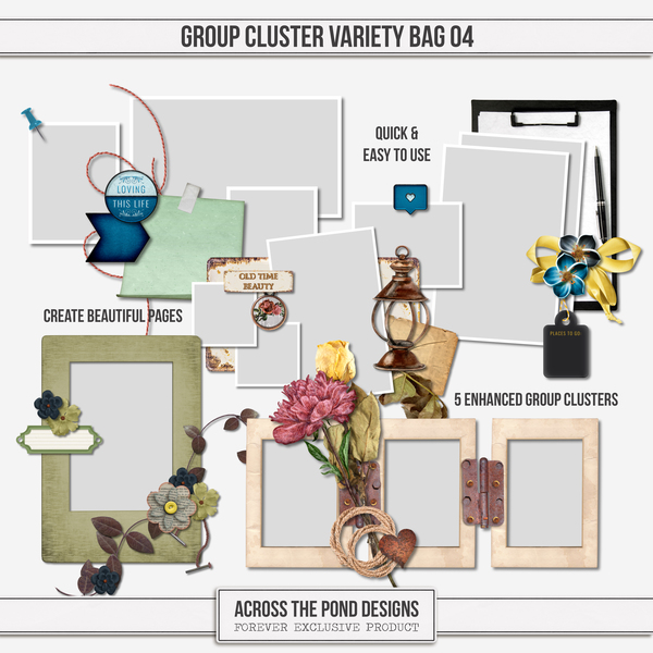 Group Cluster Variety Bag 04 Digital Art - Digital Scrapbooking Kits