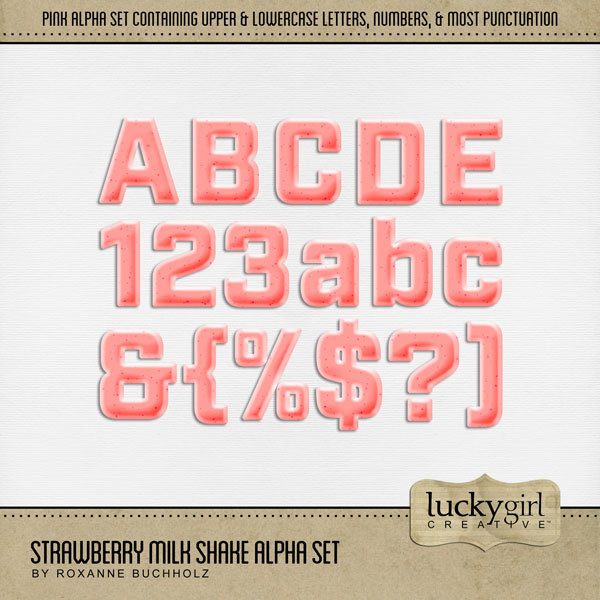 Strawberry Milk Shake Alpha Set Digital Art - Digital Scrapbooking Kits