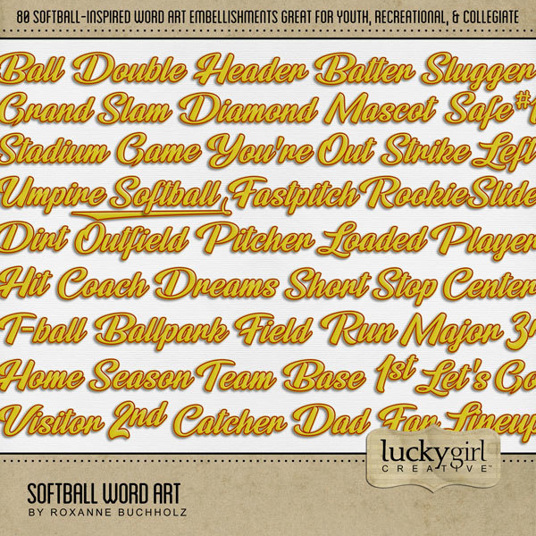 Softball Word Art Digital Art - Digital Scrapbooking Kits