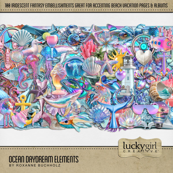 Ocean Daydream Elements Digital Art - Digital Scrapbooking Kits