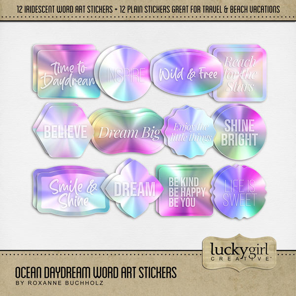 Ocean Daydream Word Art Stickers Digital Art - Digital Scrapbooking Kits