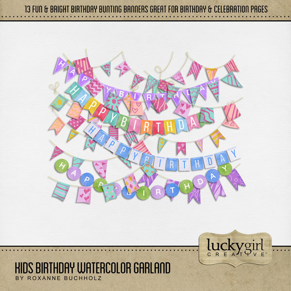 Kids Birthday Watercolor Garland Digital Art - Digital Scrapbooking Kits