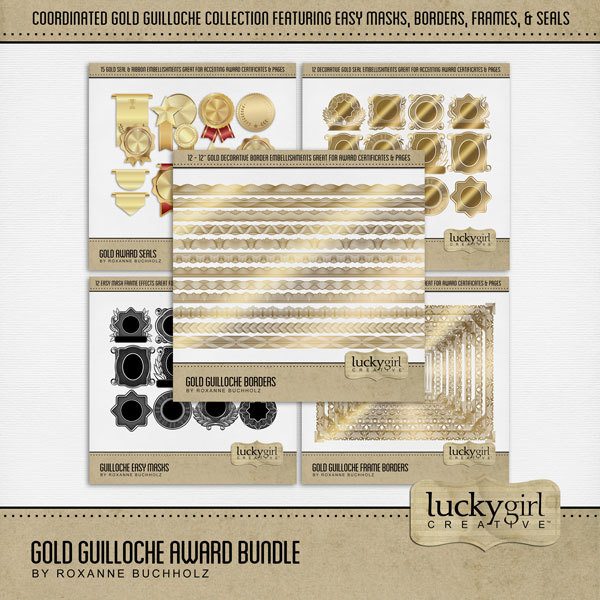 Gold Guilloche Award Bundle Digital Art - Digital Scrapbooking Kits