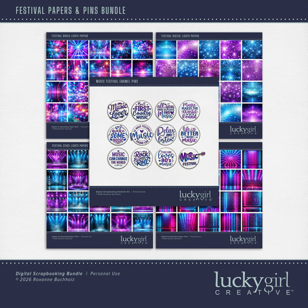 Festival Papers & Pins Bundle Digital Art - Digital Scrapbooking Kits