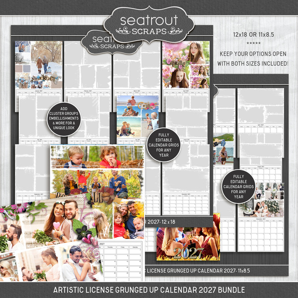 Artistic License Grunged Up Calendar 2027 Bundle Digital Art - Digital Scrapbooking Kits
