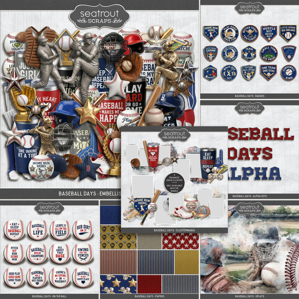 Baseball Days Bundle Digital Art - Digital Scrapbooking Kits
