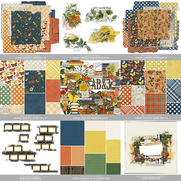 Sunset Harvest Scrapbook Bundle Digital Art - Digital Scrapbooking Kits