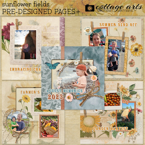 Sunflower Fields Pre-designed Pages Digital Art - Digital Scrapbooking Kits