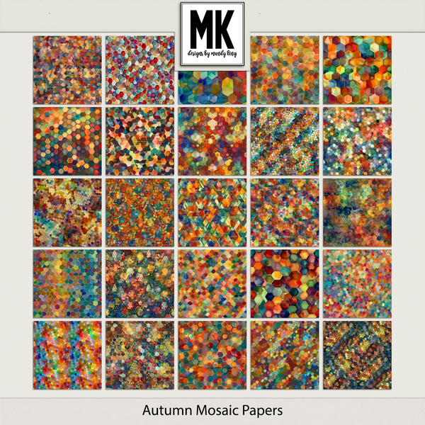 Autumn Mosaics Papers Digital Art - Digital Scrapbooking Kits