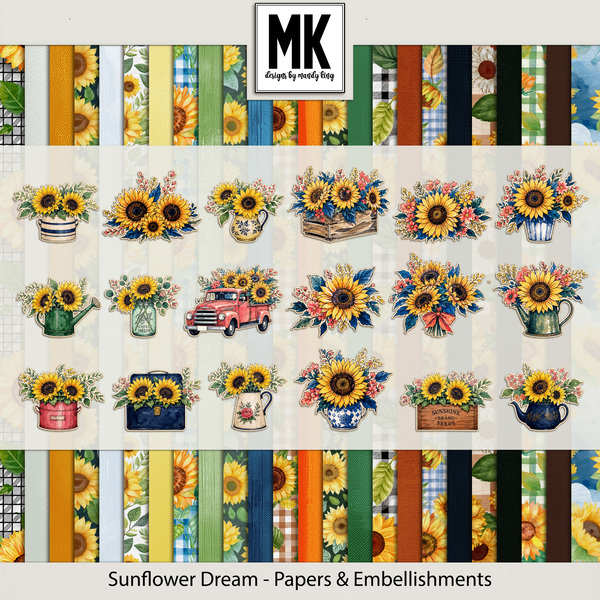Sunflower Dream - Papers & Embellishments Digital Art - Digital Scrapbooking Kits