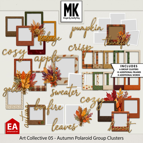 Art Collective 05 - Autumn Polaroid Group Clusters Digital Art - Digital Scrapbooking Kits