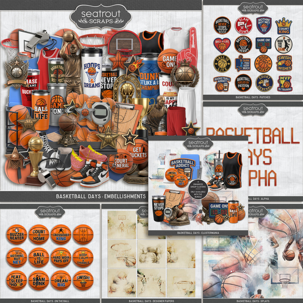 Basketball Days Digital Art - Digital Scrapbooking Kits