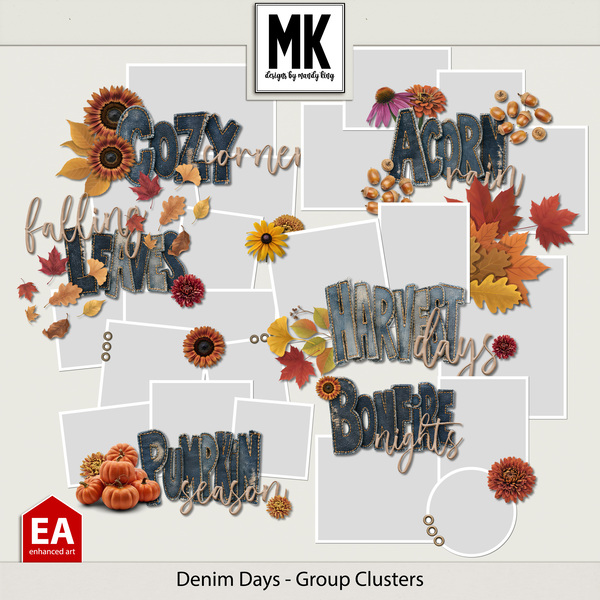 Denim Days - Group Clusters Digital Art - Digital Scrapbooking Kits