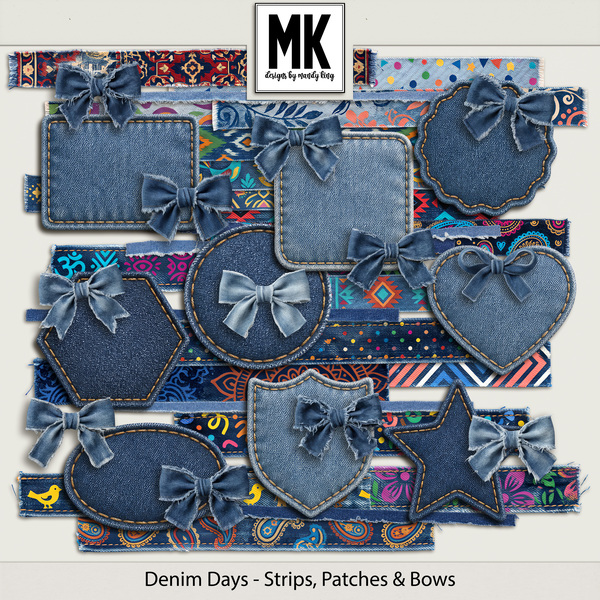 Denim Days - Strips, Patches & Bows Digital Art - Digital Scrapbooking Kits
