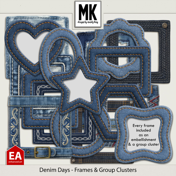 Denim Days - Frames & Group Clusters Digital Art - Digital Scrapbooking Kits