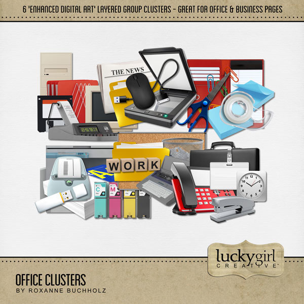 Office Clusters Digital Art - Digital Scrapbooking Kits
