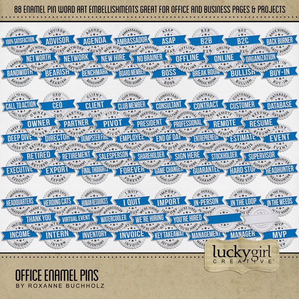 Office Enamel Pins Digital Art - Digital Scrapbooking Kits