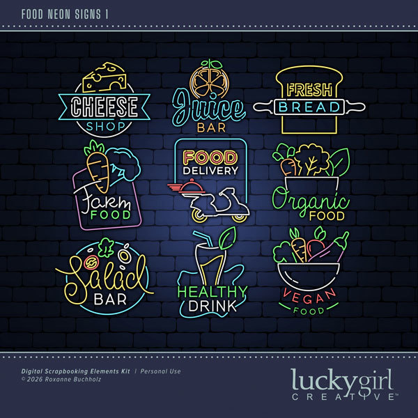 Food Neon Signs 1 Digital Art - Digital Scrapbooking Kits