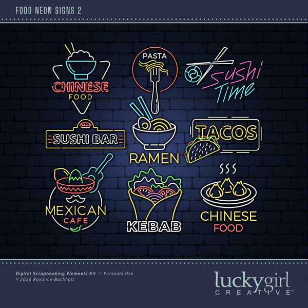 Food Neon Signs 2 Digital Art - Digital Scrapbooking Kits