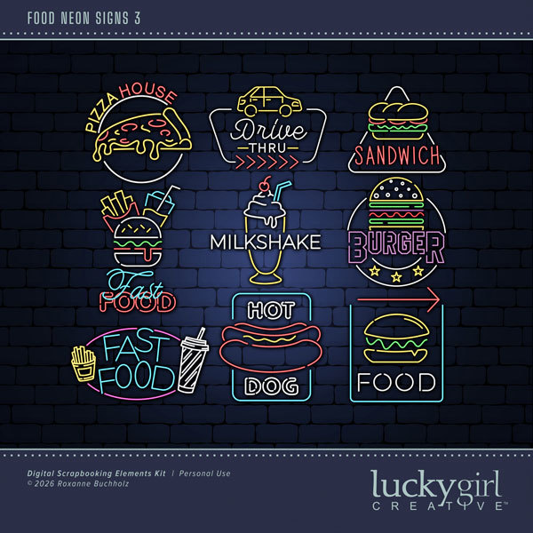 Food Neon Signs 3 Digital Art - Digital Scrapbooking Kits