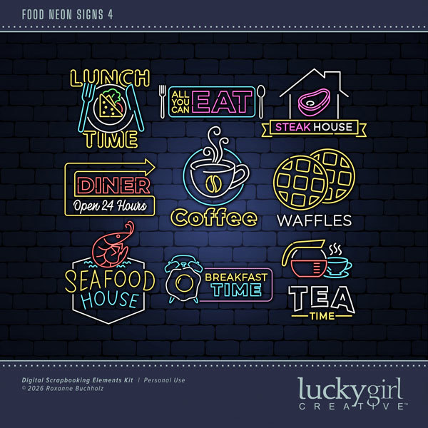 Food Neon Signs 4 Digital Art - Digital Scrapbooking Kits