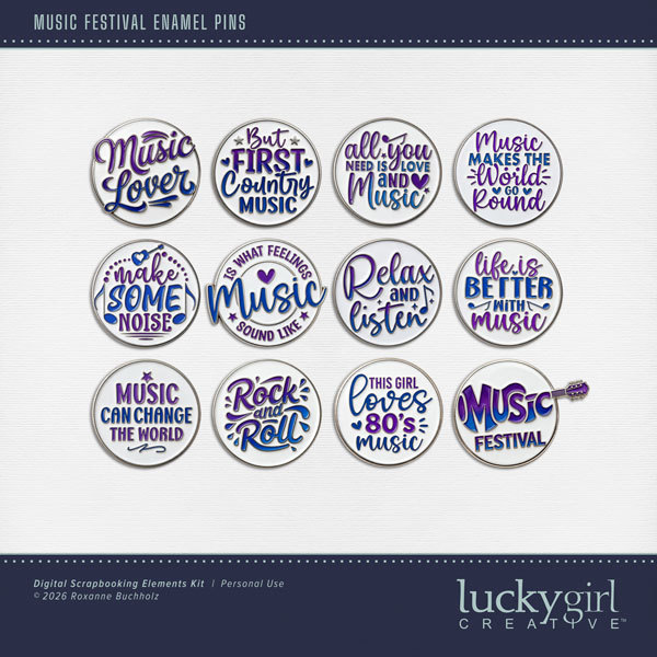 Music Festival Enamel Pins Digital Art - Digital Scrapbooking Kits