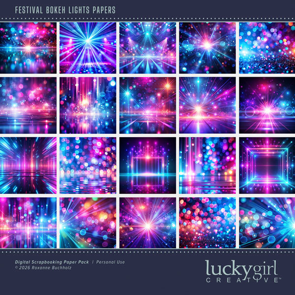 Festival Bokeh Lights Papers Digital Art - Digital Scrapbooking Kits