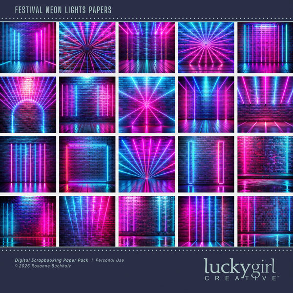 Festival Neon Lights Papers Digital Art - Digital Scrapbooking Kits