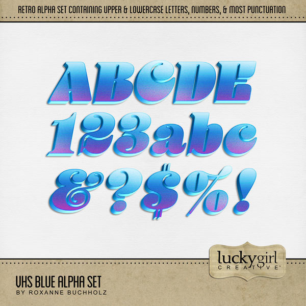 VHS Blue Alpha Set Digital Art - Digital Scrapbooking Kits