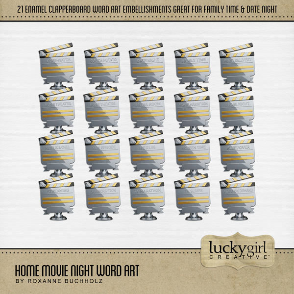 Home Movie Night Word Art Digital Art - Digital Scrapbooking Kits