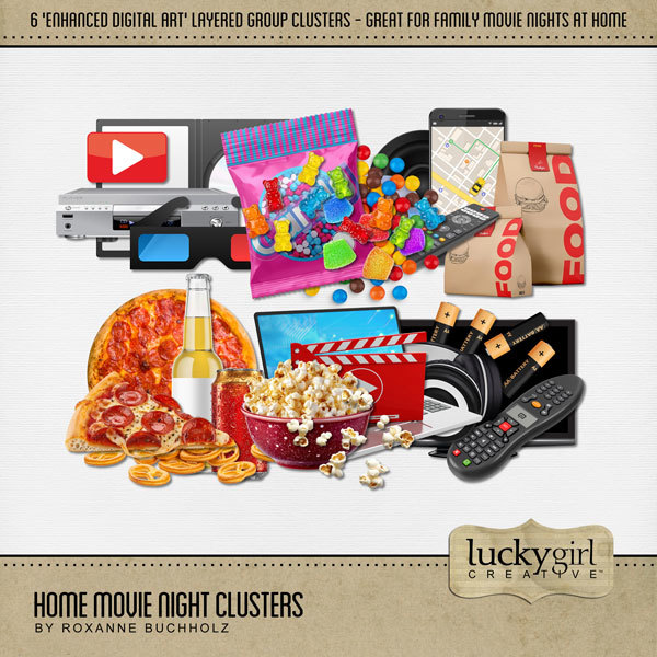 Home Movie Night Clusters Digital Art - Digital Scrapbooking Kits