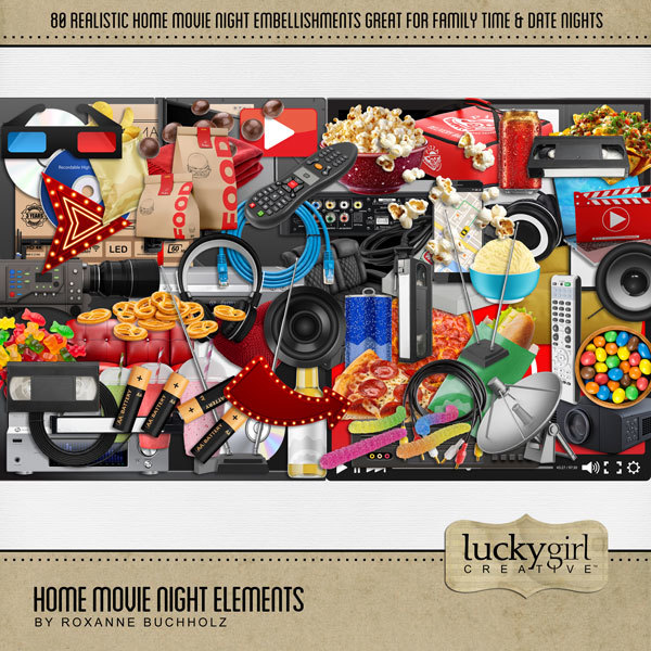 Home Movie Night Elements Digital Art - Digital Scrapbooking Kits