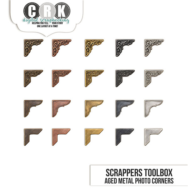 Aged Metal Photo Corners Digital Art - Digital Scrapbooking Kits
