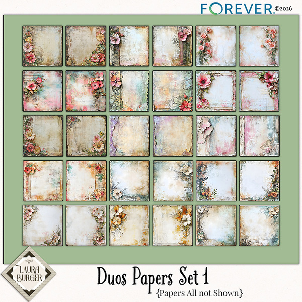 Duos Papers Set 1 Digital Art - Digital Scrapbooking Kits