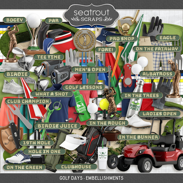 Golf Days - Embellishments Digital Art - Digital Scrapbooking Kits