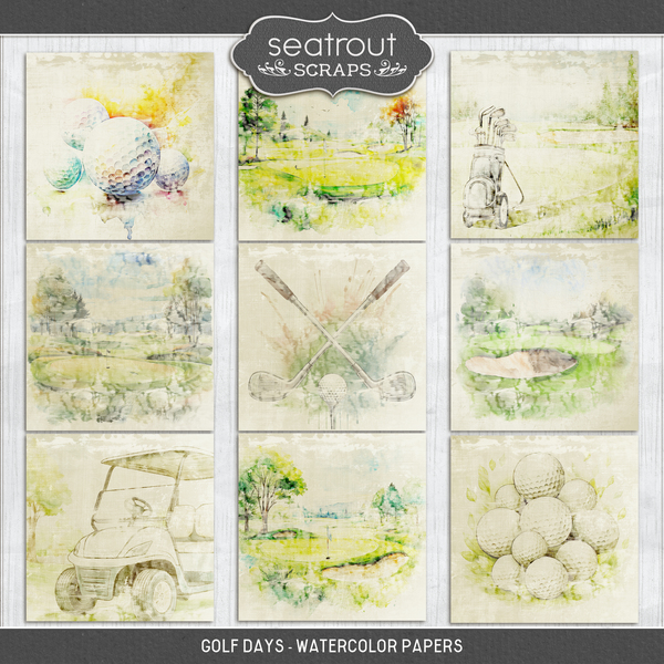 Golf Days - Watercolor Papers Digital Art - Digital Scrapbooking Kits