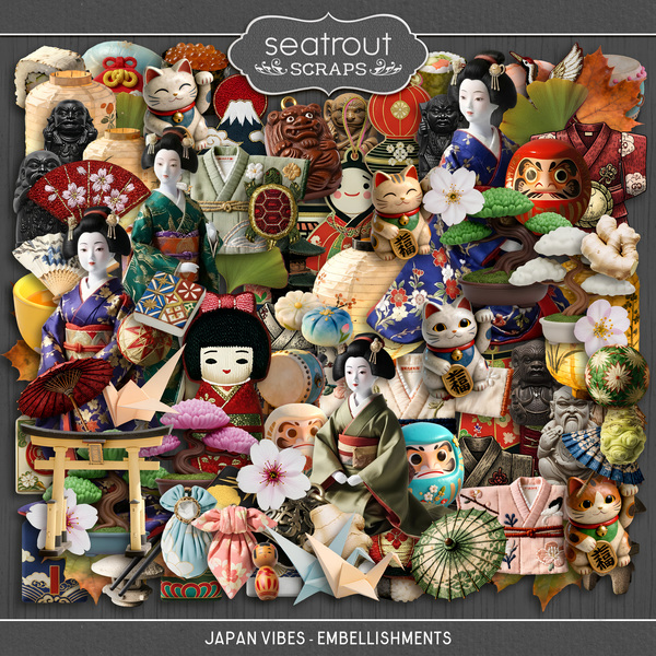 Japan Vibes - Embellishments Digital Art - Digital Scrapbooking Kits