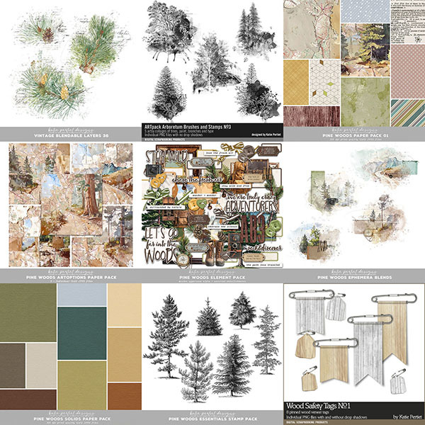 Pine Woods Scrapbooking Bundle Digital Art - Digital Scrapbooking Kits