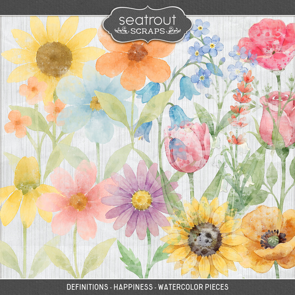 Definitions - Happiness - Watercolor Pieces Digital Art - Digital Scrapbooking Kits
