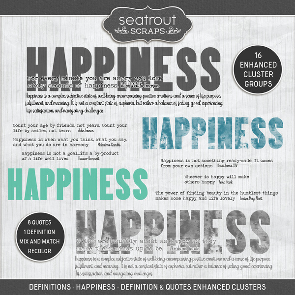 Definitions - Happiness - Definition & Quotes Enhanced Clusters Digital Art - Digital Scrapbooking Kits