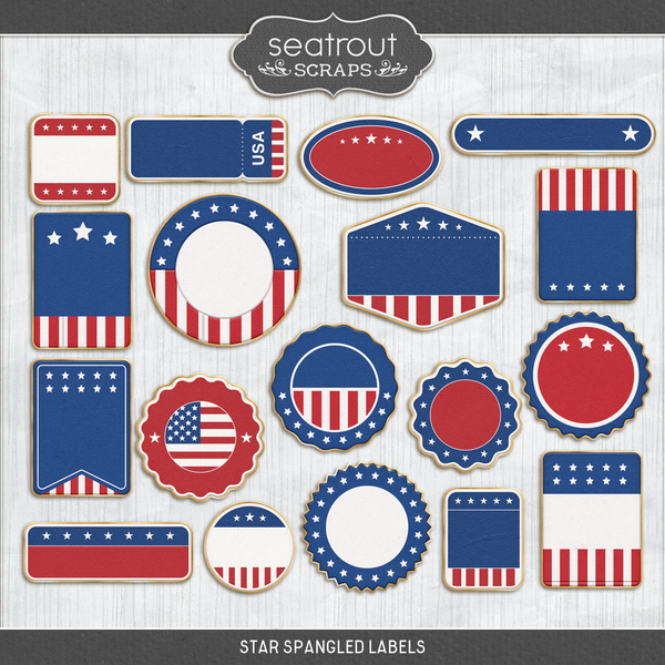 Star Spangled Labels Digital Art - Digital Scrapbooking Kits