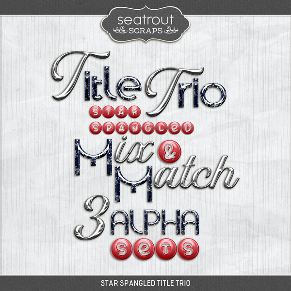Star Spangled Title Trio Digital Art - Digital Scrapbooking Kits