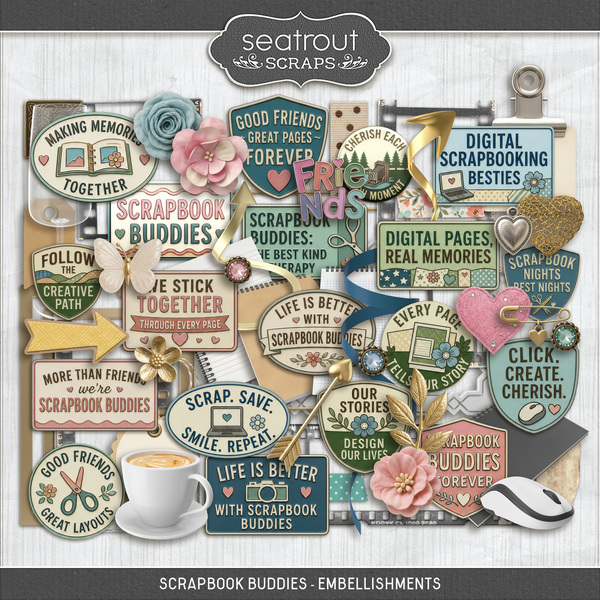 Scrapbook Buddies - Embellishments Digital Art - Digital Scrapbooking Kits