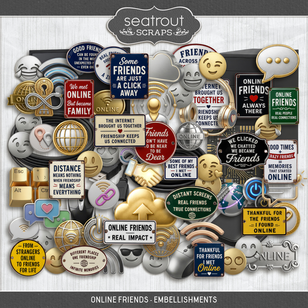 Online Friends - Embellishments Digital Art - Digital Scrapbooking Kits