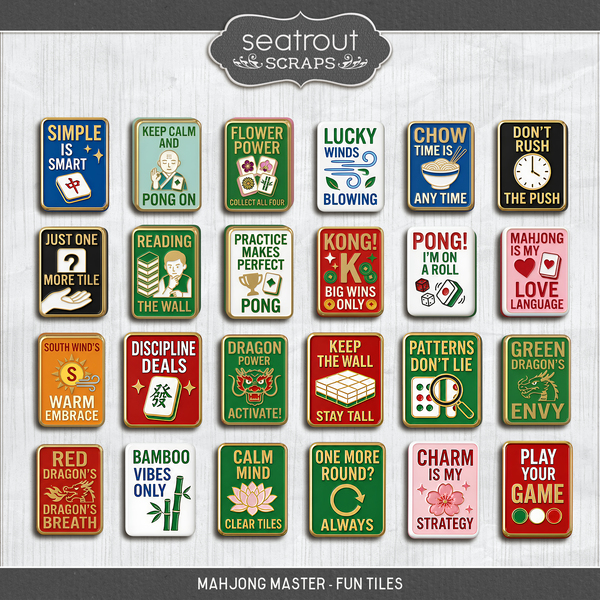 Mahjong Master - Fun Tiles Digital Art - Digital Scrapbooking Kits