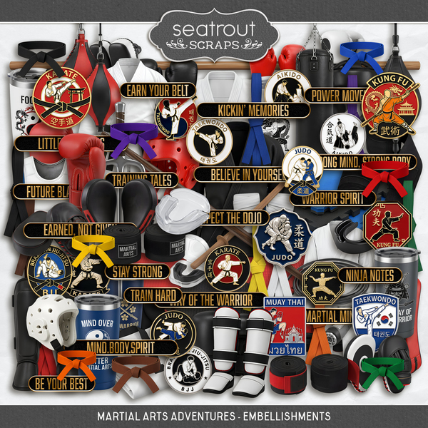 Martial Arts Adventures - Embellishments Digital Art - Digital Scrapbooking Kits