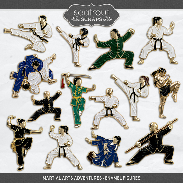 Martial Arts Adventures - Enamel Figures Digital Art - Digital Scrapbooking Kits